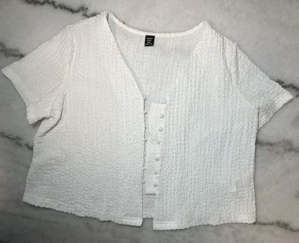 SHEIN Curve V-Neck Button Front Blouse Size 0XL White Textured